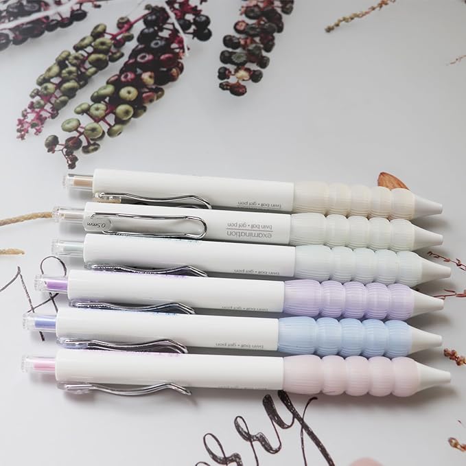 PapaBear Black gel pen, Lantern Shaped Grip, Student Examination Special Pen, Retractable Ballpoint Pen, Fashionable Elegant pen, 6-Pack