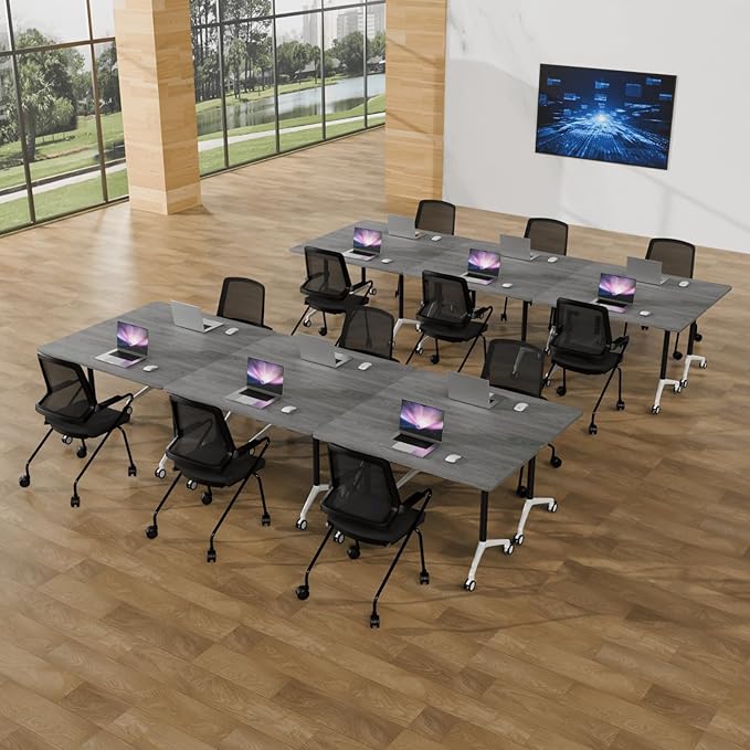 Conference Room Table with Flip-Top Design for Dynamic Meetings, Business Table Computer Desk with Heavy-Duty Frame,Foldable Seminar Meeting Tables for Home Office (4, B, 61IN)