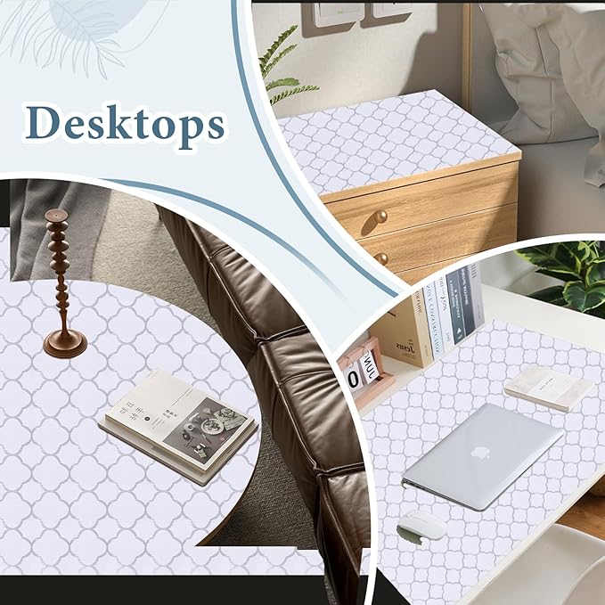 Shelf Liners for Kitchen Cabinets 12in x 20FT Non Adhesive Drawer Liner Silver Quatrefoil Shelf Liner Paper Strong Non-Slip Easy to Clean for Tool Box Refrigerator with Knife and Tape Measure