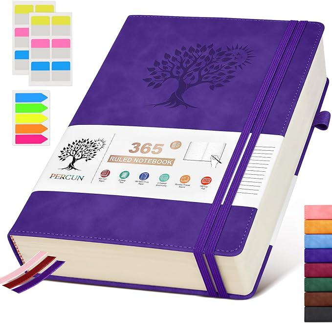 B5 Lined Journal Notebook - 365 Page Large Leather Journals for Writing Women Men,Hardcover Notebook with 100Gsm Thick Pages,Daily Diary for Travel, Work,School,College Ruled (7.6" x 10.3")
