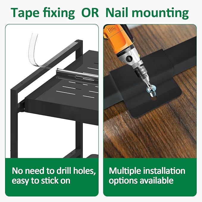 REALINN 2 Tier Pull Out Cabinet Organizer, 21 inch Depth Slide Out Shelves, Expandable 14"-22.5" Wide Heavy-Duty Cabinet Drawers for Kitchen Pots, Pans & Pantry Storage, Black