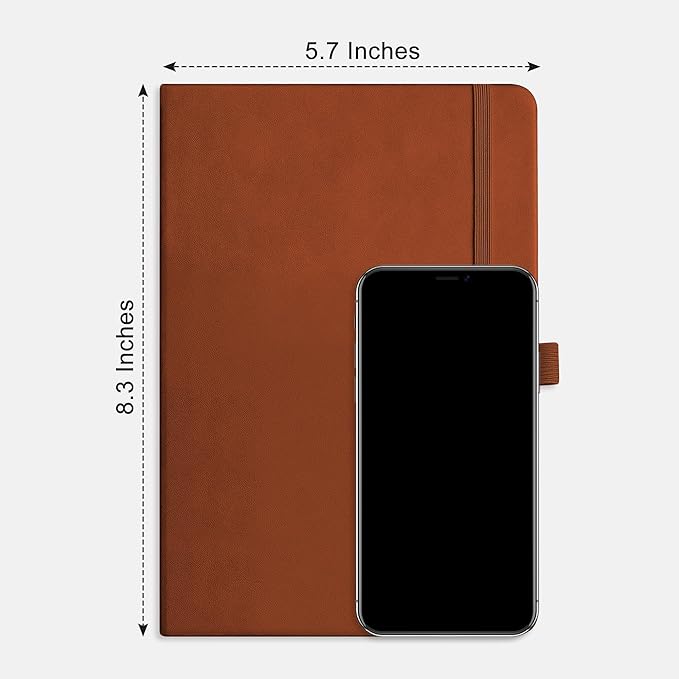 RETTACY Graph Grid Paper Notebook, 192 Pages, A5 Medium Size (5.7'' x 8.3''), 5 Squares per Inch, Leather Hardcover, 100 GSM Thick Paper, for School, Students, Math, Engineering (Brown)