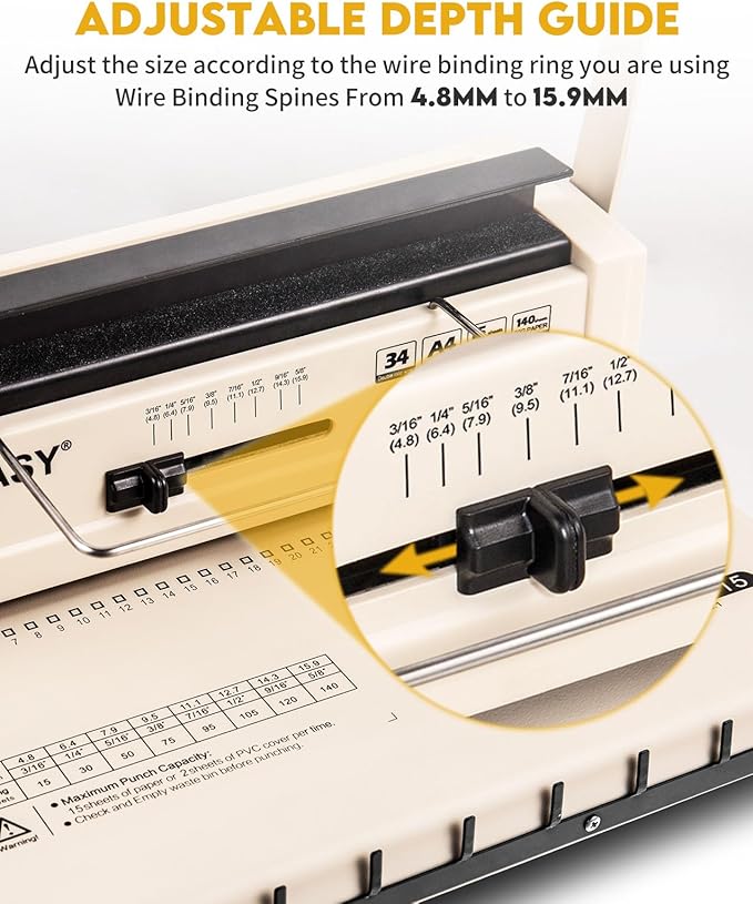 MAKEASY Binding Machine - Wire Binding Machine, 34 Hole, 15 Sheets Punch Capacity, Metal Book Maker Machine with 1 Box Wire Spines & Ring Opener