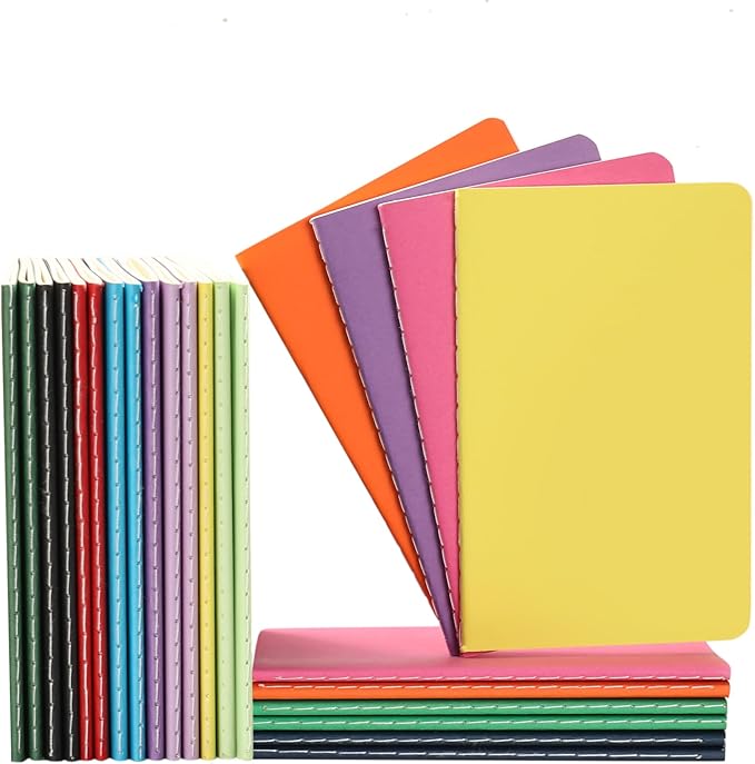 24 Pack Small Pocket Blank Notebook & Journal Bulk, Multi Cover, Unlined Thick Paper, A6 Size, 5.5x3.5 inch, 60 Page, Mini Plain Sketchbook Subject Note Pad Set for Women Men Kids