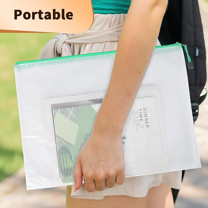 Umriox Mesh Zipper Pouch Bags, A3+A4+A5, (6 colors, 18 Packs), Clear Zipper Pouches, Waterproof Zipper Pouches for Office Supplies Cosmetics Travel Storage