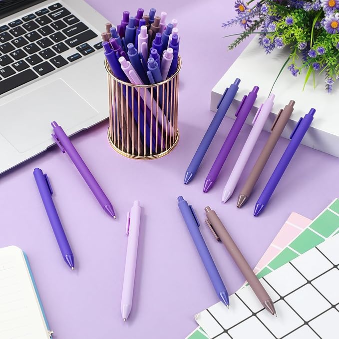 50 Pcs Ballpoint Pens Bulk Retractable Writing 1. 0 mm Black Ink Cute Pens Smooth Writing Color Fancy Gift for Teacher Student Employee Office School Home Baby Shower Supplies (Purple Series)