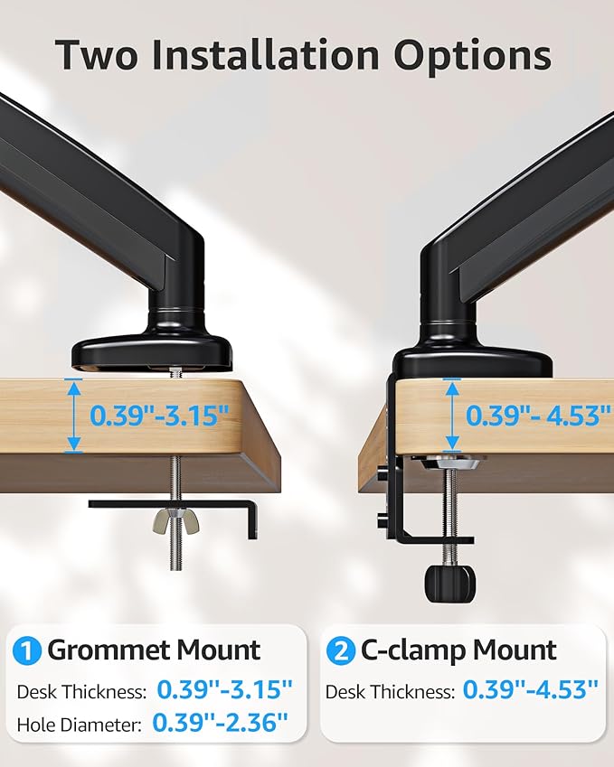 MOUNTUP Single Monitor Desk Mount, Adjustable Gas Spring Monitor Arm Support Max 32 Inch Screen, Computer Monitors Stand with Clamp/Grommet Mounting Base, VESA Mounts Fit 4.4-17.6lbs Computer, Black