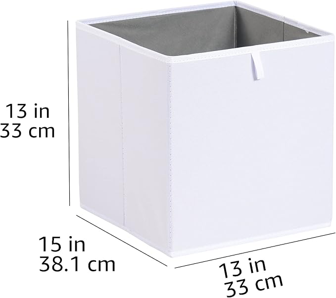 Amazon Basics Cube Organizer Bins, Collapsible Storage Baskets for Shelves, White, Pack of 6, 13x15x13"