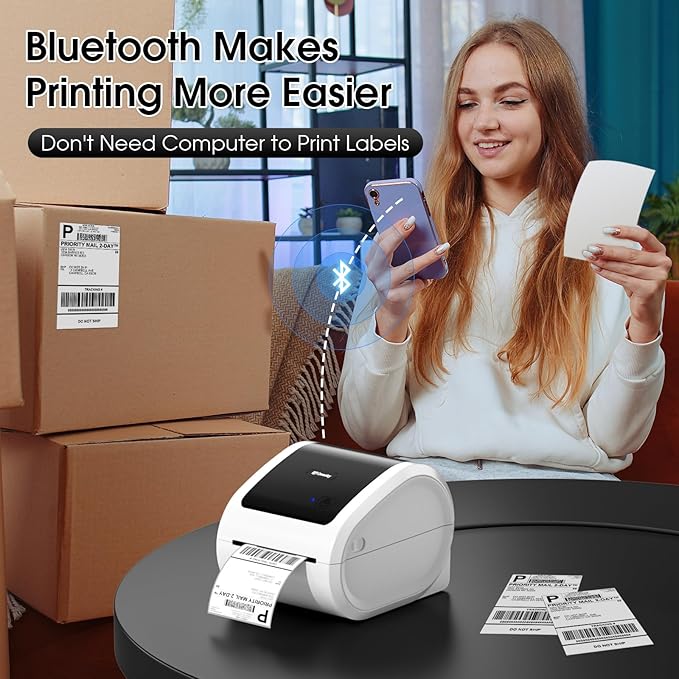 Bluetooth Shipping Label Printer 4x6 - D520BT Bluetooth Thermal Label Printer for Small Business, Shipping Packages, Compatible with USPS, Shopify, Amazon
