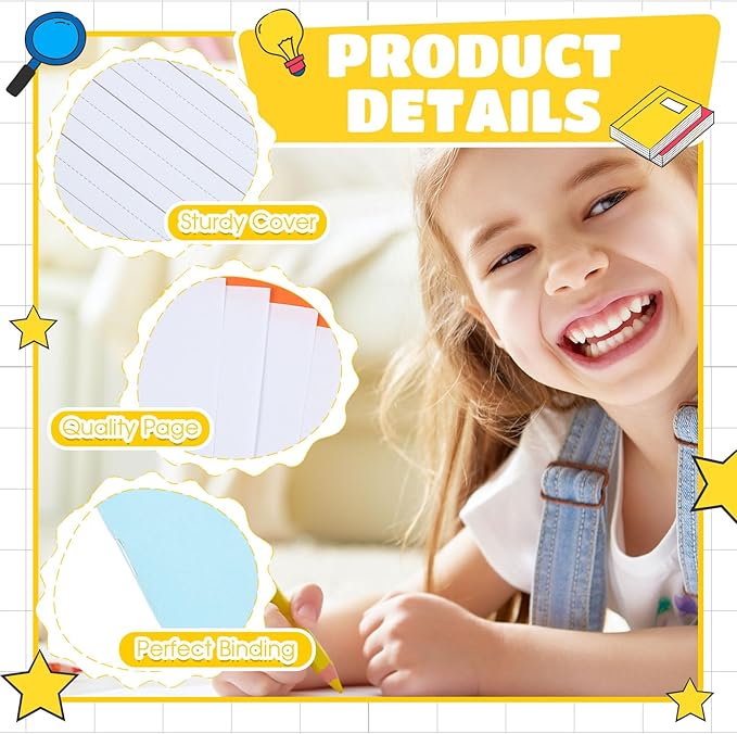 Henoyso 24 Pcs Primary Composition Notebook K-2 9 3/4 x 7 1/2 Inch Primary Journal, Back to School Supplies, Bulk Blank Writing Book for Kid to Write Draw Journal 60 Page Notebooks (Light Color)