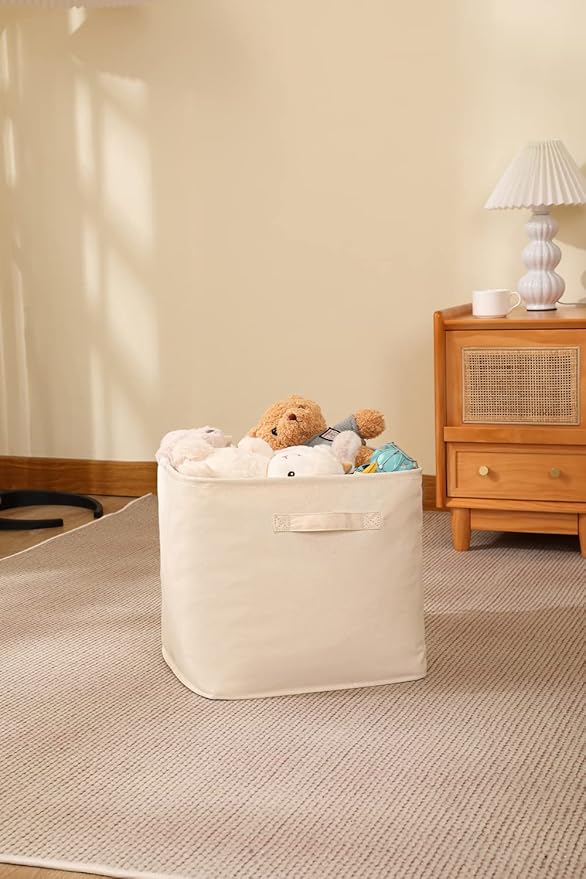 Decorative Basket Rectangular Fabric Storage Bin Organizer Basket with Handles for Clothes Storage (14.5 x 10.2 x 10.2, Beige)