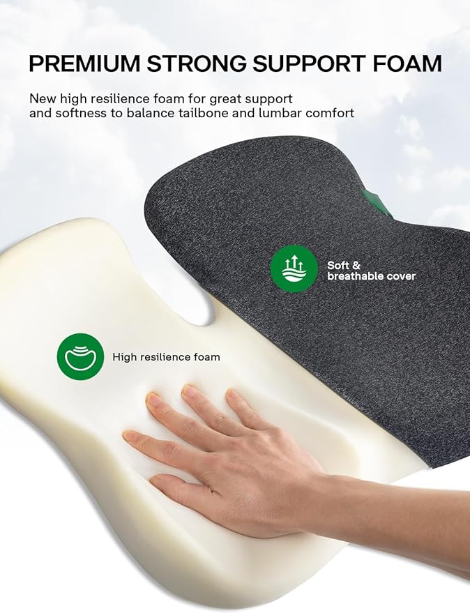 Seat Cushion, SC 150B Seat Cushions for Office Chairs, Car Seat, Wheelchair - Sciatica & Tailbone & Coccyx Pain Relief Pillow for Driver Sedentary People(Size:19.6 * 16.6 * 3.7 in-Black)