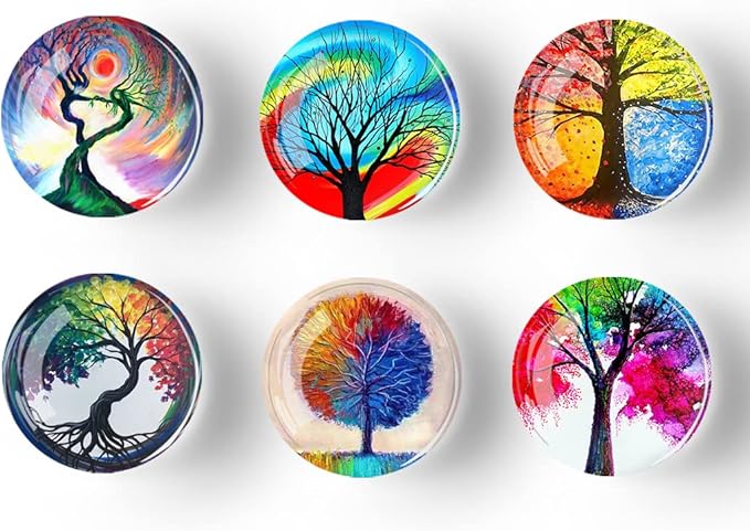 12Pcs Glass Refrigerator Magnet Fridge Sticker,Life Tree Crystal Fridge Magnets Decoration for Crafts,Strong Fridge Magnets for Kitchen, School,Office Whiteboard, Cabinet and Dishwasher (Life Tree)