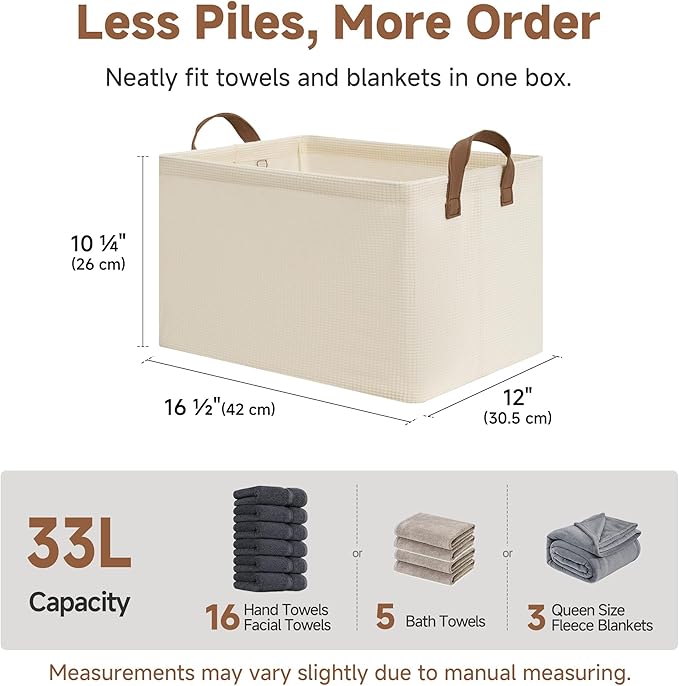 StorageWorks Storage Bins, Shelves Baskets for Organizing, Large Fabric Closet Organizers with Handles, Metal Frame, Beige(Texture), 2-Pack