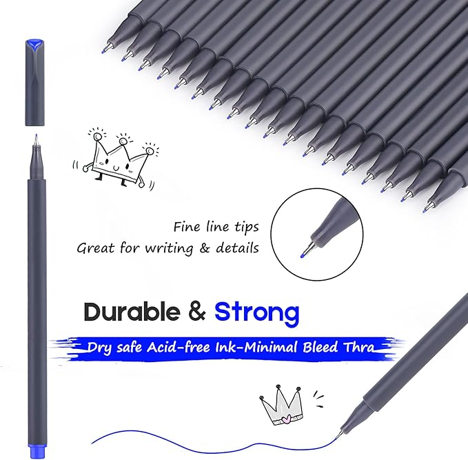 iBayam Journal Pens Fine Point Markers Fine Tip Drawing Pen Porous Fineliner Pens for Journaling Writing Note Taking Calendar Coloring Art Office School Supplies, Blue Ink,18-Pack (Blue)