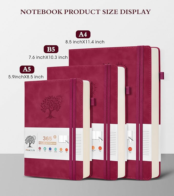 A5 Lined Journal Notebook - 365 Page Leather Journals for Writing Women & Men,Hardcover Notebook with 100Gsm Thick Pages,Daily Diary for Travel, Work,School,Note Taking,College Ruled (5.9" x 8.5")