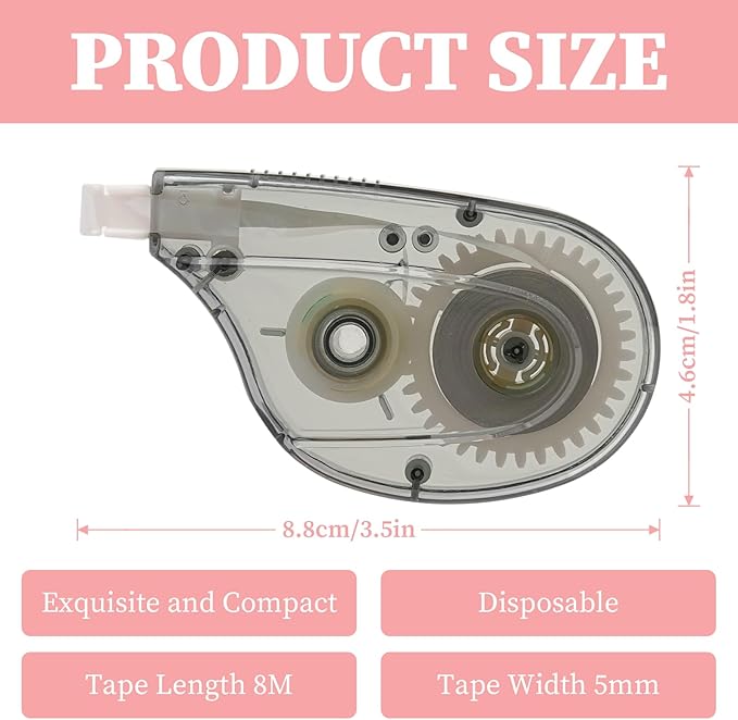 White Correction Tape Whiteout Correction Tape - Easy to Use, Instant Correct Wrong Writing at Anytime, Writing Supplies for Office and School - 12 Packs