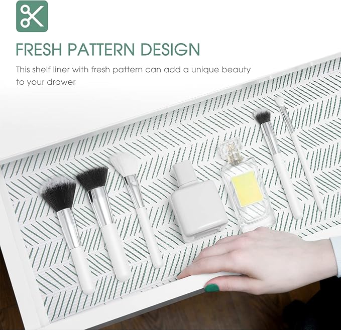 Glotoch Premium Non Slip Shelf Liner, Non-Adhesive Drawer Liner, Waterproof Shelf Liners for Kitchen Cabinets, Drawer, Fridge, Wire Shelving, Pantry-17.5" X30FT, Heavy Duty, White Herringbone