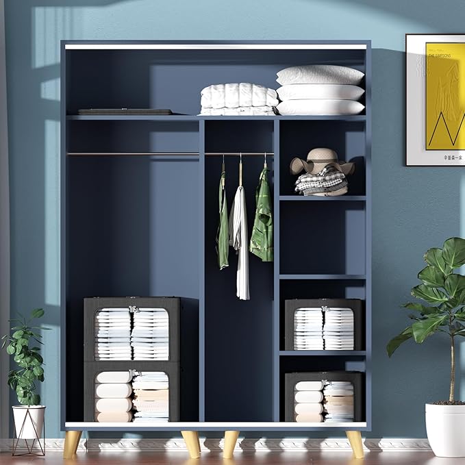 CYhom Clothes Storage Bins Box - Linen Fabric Foldable Stackable Container Organizer Set with Clear Window & Carry Handles & Metal Frame (Black, Medium-36L)