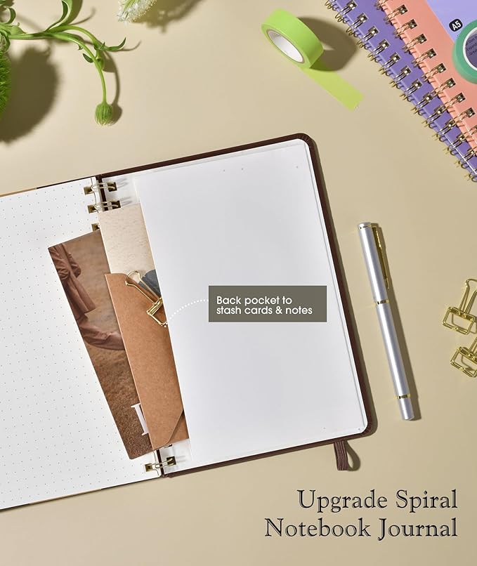 Dotted Spiral Journal Notebook, A5 Hardcover Spiral Journals for Women Men, 100 GSM Dot Grid Paper Notebooks, 150 Pages Spiral Bullet Dotted Notebook for Writing Note Taking 5.75" x 8.38", Dark Brown