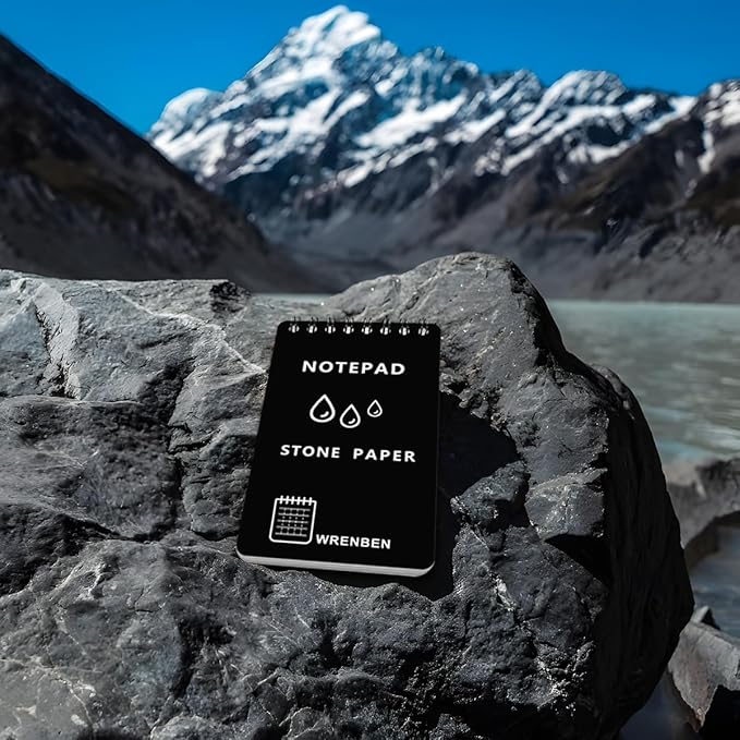 Stone Paper Waterproof Top Spiral Notepad Weatherproof Steno Pads 3" x 5" Pocket Notebooks, Universal Graph Pattern, 4 Pack 400 Pages for Field Travel Adventure (3" x 5", Black)