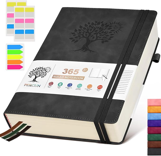 B5 Lined Journal Notebook - 365 Page Large Leather Journals for Writing Women Men,Hardcover Notebook with 100Gsm Thick Pages,Daily Diary for Travel, Work,School,College Ruled (7.6" x 10.3")
