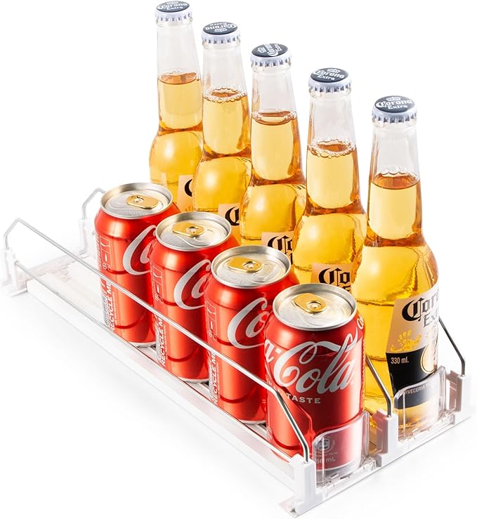 Drink Organizer for Fridge, Soda Can Dispenser for Refrigerator, Automatic Drink Dispenser for Fridge Holds up to 10 Cans, 2 Row