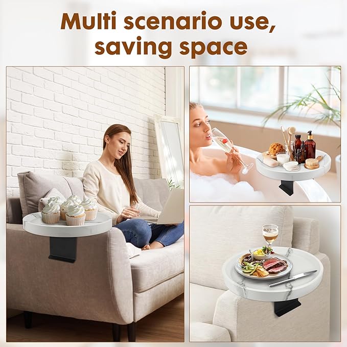 Couch Tray, Adjustable Couch Table and Detachable Wooden Couch armrest Tray, Multifunctional Clip on armrest Table, with Phone Holder Suitable for Dining, Snacks, Remote Control