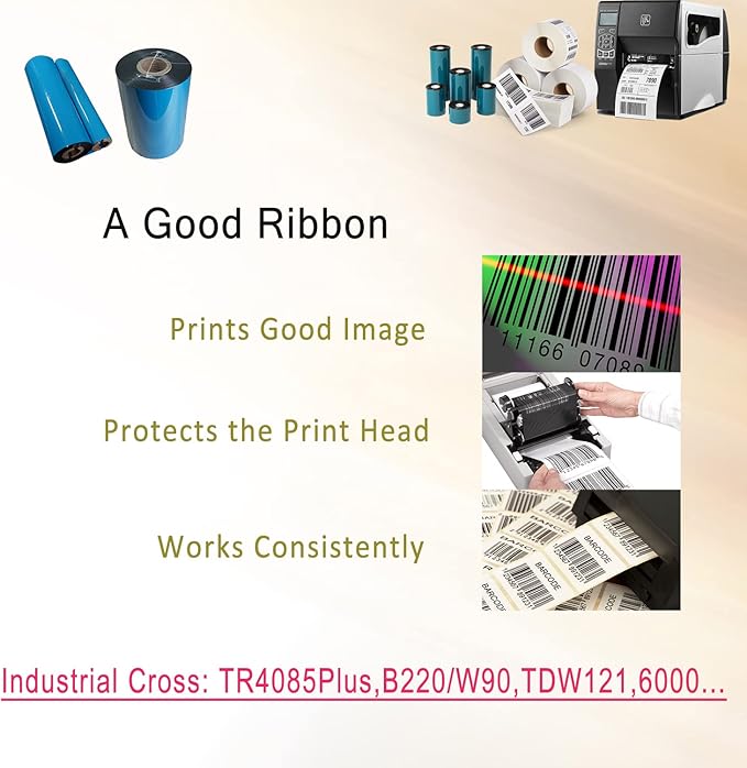 6.5'' x 1476' Premium Resin Enhanced Wax Ribbon, 165mm x 450m Black Thermal Transfer Ribbon, Barcode Thermal Label Printer Ribbon, CSO-Ink Outside, 1'' Core for Zebra, TSC, GoDex, Citizen (1 Roll)