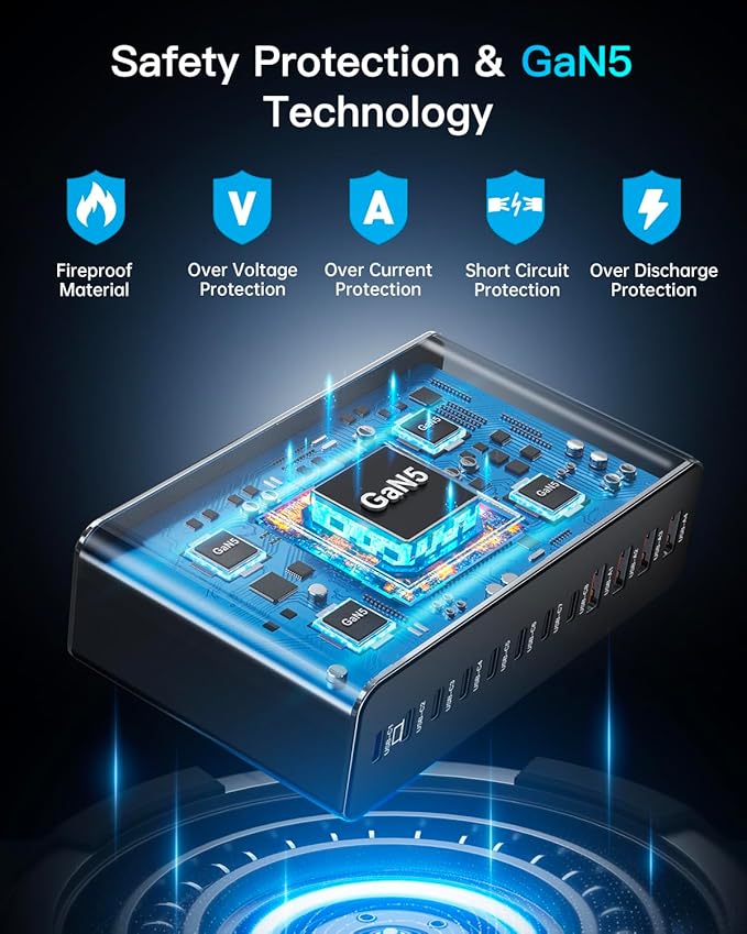Aluminum Alloy 380W Charging Station Fast USB C Charger Block 12 Ports 65W Laptop GaN Charger for MacBook Pro/Air/iPad Pro/iPhone (Gray)