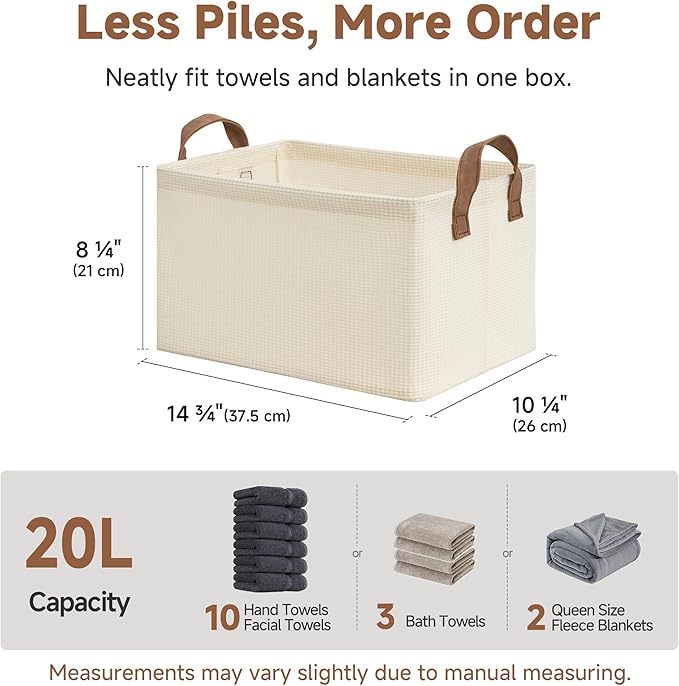 StorageWorks Storage Bins, Shelves Baskets for Organizing, Fabric Closet Organizers with Handles, Metal Frame, Beige(Texture), 2-Pack