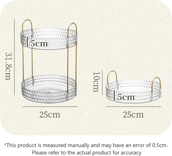 Double Layered Glass Tray with Golden Handles, Circular Decorative Storage Rack, Cosmetics, Dining Table, Bathroom, Bedroom, attic, Outdoor Small Items are Easy to find