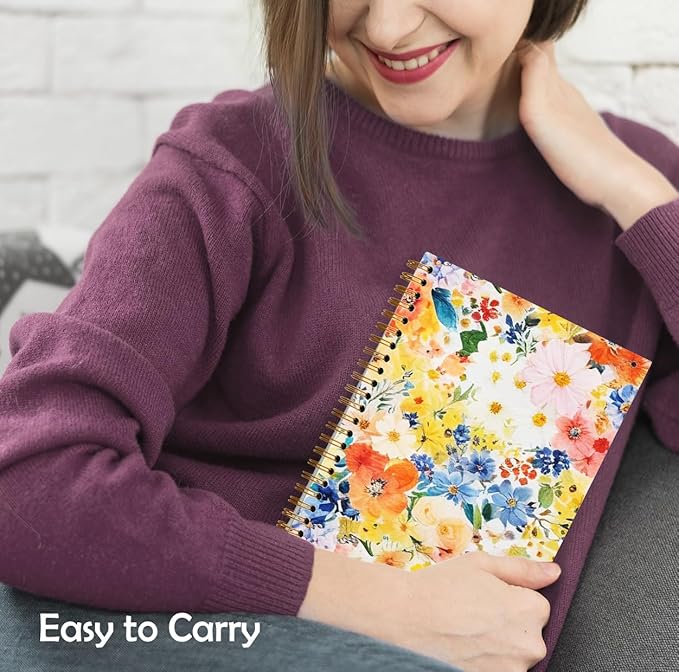 Boho Colorful Floral Notebook, Vibrant Flower Plant Journal, Cute Aesthetic Journal for Women, Cottagecore Wildflower Botanical Hardcover Spiral Notebooks, 5.5x8.3 Inch