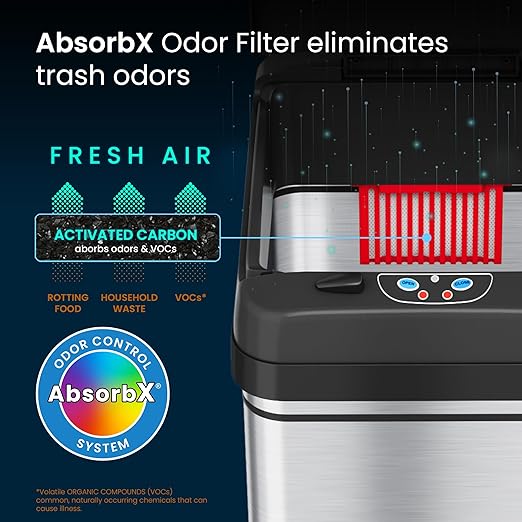 iTouchless 13 Gallon Sensor Trash Can 2.0 – Touchless Lid, Dog-Proof Lock, Odor Filter, Stainless Steel, Battery or Plug-in, for Kitchen, Home, or Office