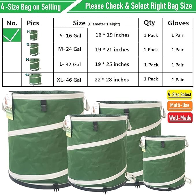 16-Gallon Collapsible Trash Can (16x19 in) Hard-Shell Bottom Yard Garden Bag for Pop-Up Trash Can,Recycling Bin,Yard Waste Container,RV Camping Waste Bin,Laundry Hamper,Lawn Grass,Leaf Bag,Weed Basket