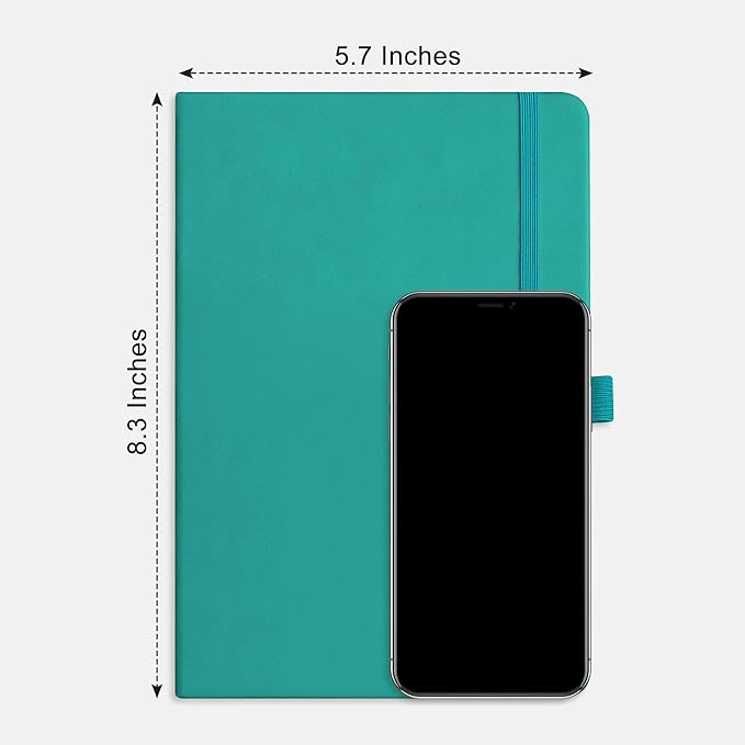 RETTACY Bullet Dotted Journal Notebook, 2-Pack, 160 Numbered Pages per Pack, A5 Medium Size (5.7'' x 8.3''), 120 GSM Thick Paper, Leather Hardcover, for Bullet Journaling (Black & Cyan)