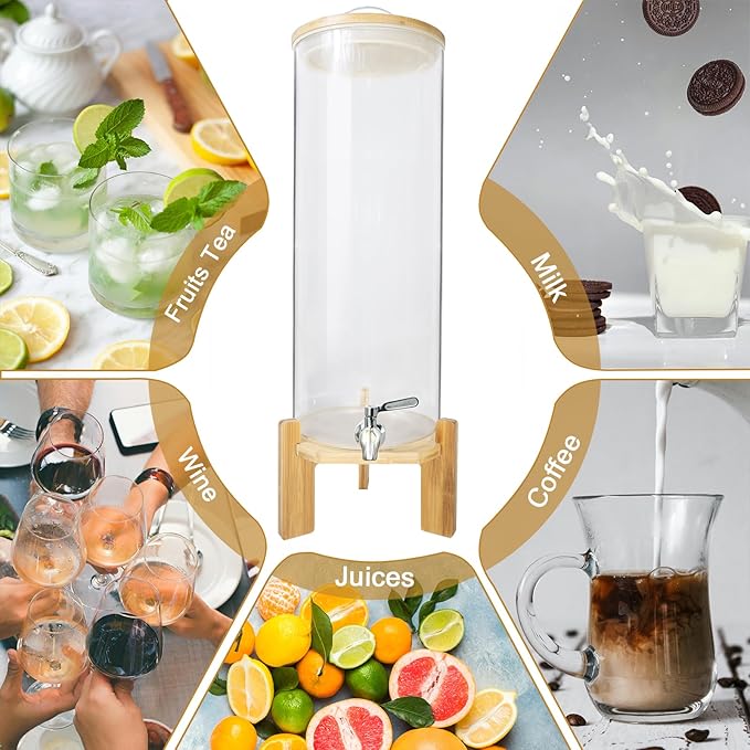 Beverage Dispenser,3.5 Gallon Glass Drink Dispenser with Stand,Stainless Steels Drink Dispenser Spigot,Drink Dispensers for Parties,Beverage Dispenser with Stand for Bars,Restaurants