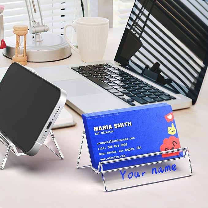 Acrylic Business Card Holder for Desk & Counter, Business Card Holder Display, Clear Business Card Stand, Business Cards Holder Stand, Desktop Plastic Name Card Organizer, 6 Pack