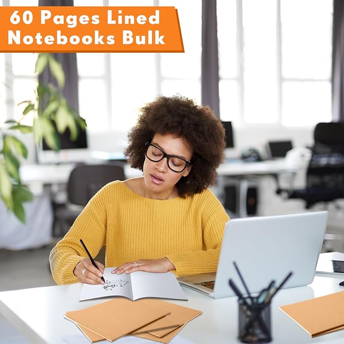 100 Pcs Kraft Notebook Journals 5.5 Inch x 8.3 Inch A5 Journal Softcover Notebooks Bulk for Kids Student Writing Sketch Office Notepad with 60 Pages 32 Sheets (Brown, Dot)