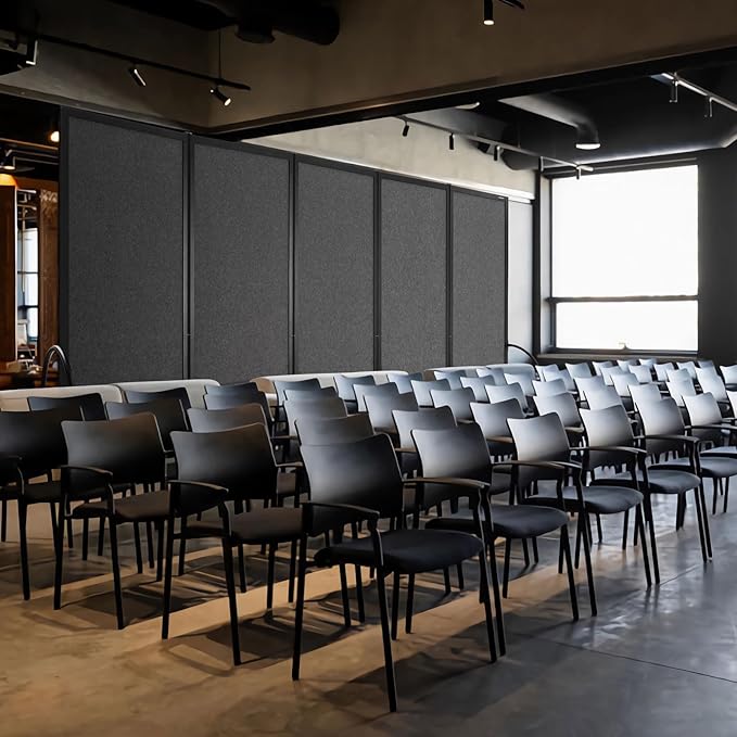 Folding Room Partition,Privacy Room Screen with Arms,Office Dividers Partition Wall,10'2"L* 6'7"H,Dark Grey