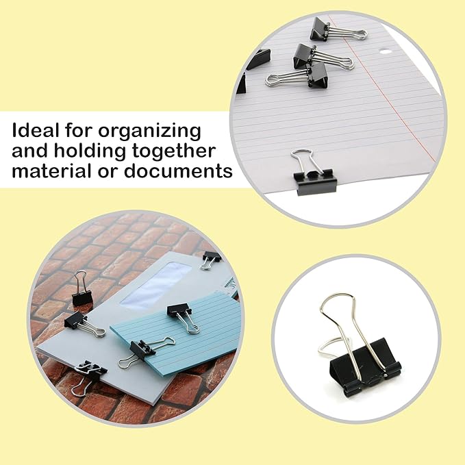 BAZIC Binder Clips Small Black 3/4" (19mm), Paper Clamps Paper Clip, Paperclips for Office School Supplies Home Kitchen Storage (12/Pack), 12-Packs