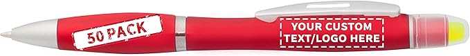 DISCOUNT PROMOS 50 Marathon Gel Highlighter Pens Pack - Customizable Text, Logo - Twist Mechanism, Ballpoint - Red