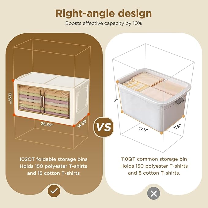 102QT Plastic 5 Tier Storage Bins with Lids,Folding Storage Box with Doors and Wheels Stackable Storage Bins,Closet Organizers and Storage for Living Room,Office,Dorm