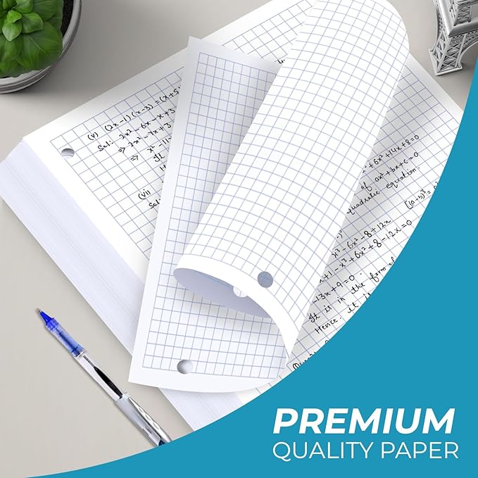 7200 Sheets Graph Paper Bulk, 48 Pack, Bulk Loose Leaf Paper, 4x4, 8" x 10.5", Bulk Grid Paper, Thick Graphing Paper, Fights Ink Bleed, 3 Hole Punched, Quad Ruled Sheets, Bulk School Supplies