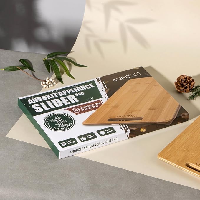 Bamboo Appliance Slider, Sliding Tray for Coffee Maker, Kitchen Countertop Appliance Rolling Tray, Coffee Pot Slider Tray with Rubber Wheels, Wide - Small (10"D x 12"W)