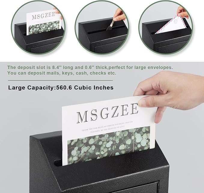 xydled Wall-Mount Mailbox,Heavy Duty Deposit Drop Box Suggestion Box, Locking Metal Key Drop Box with Key Lock, Cash Money Drop Box Safe Storage Box Postbox for Home&Business Use,16.3’’x10’’x4’’,Black