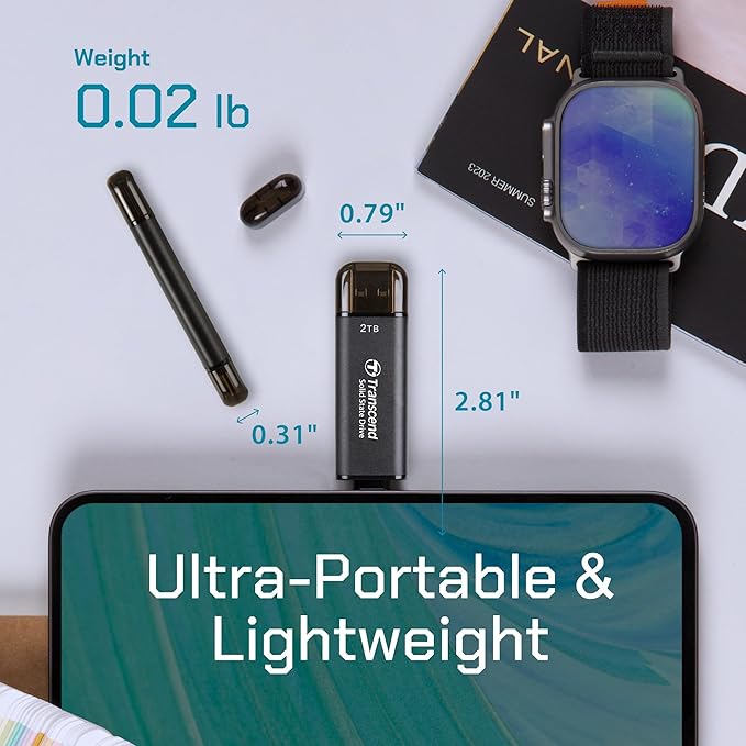 Transcend 512GB External SSD, Up to 1,050MB/s, Dual USB Flash Drive for iPhone&iPad&Mac, Windows&Android, Tablet&PC, Smart TV, USB 3.2 Gen 2 Thumb Drive Photo Stick, 2-in-1 Type C &Type A Memory Stick