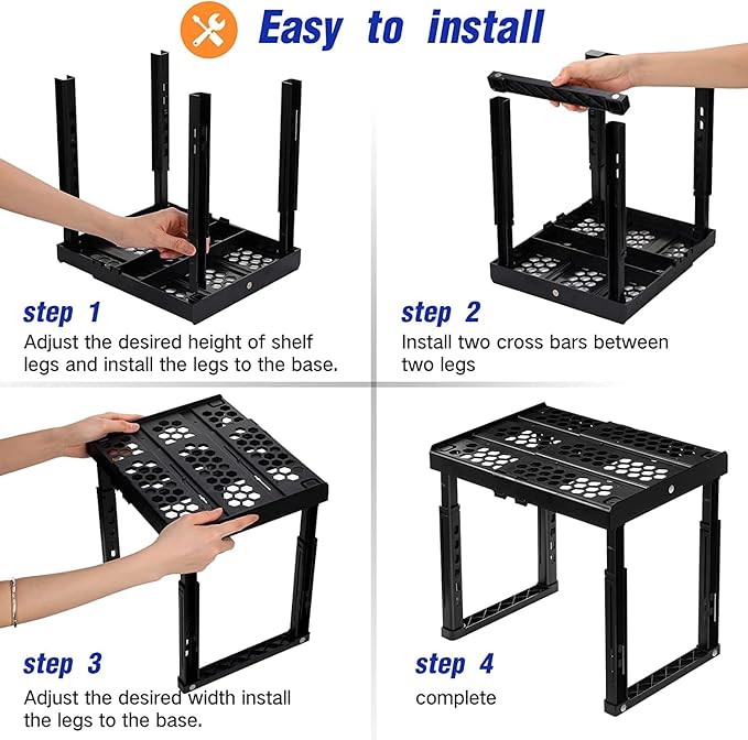 Locker Organizer Shelf, Adjustable Width and Height, Ideal Locker for School, Office, and Gym Lockers (Black 2 Pack), PLKSLF01