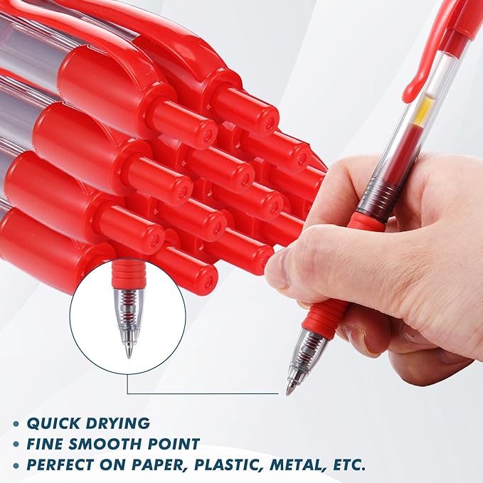 Jetec 250 Pcs Premium Gel Roller Pens Bulk, Fine Point 0.7 mm, Retractable Gel Ink Roller Ball Pens for Writing Journaling Taking Notes Office (Red)