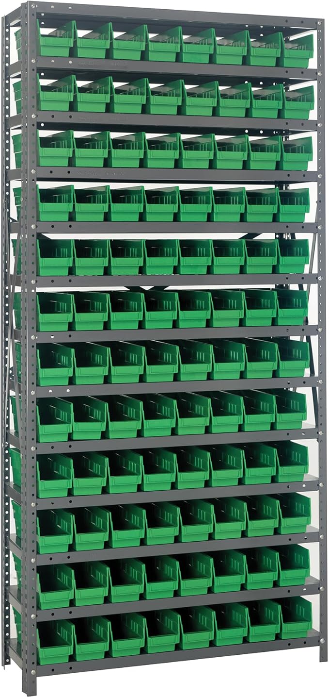 Quantum Storage Systems 1875-103GN Steel Shelving Unit with 4" Shelf Bins, 18" D x 36" W x 75" H, Green